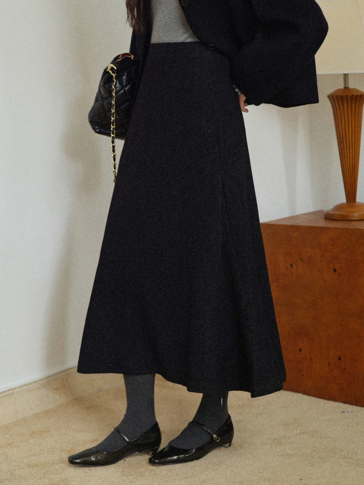 

Ele High Waist ey Midi Skirt Faionable Women's Autumn New Arrival Small Size Ladies' A-Line Skirt Ci Commute Casual