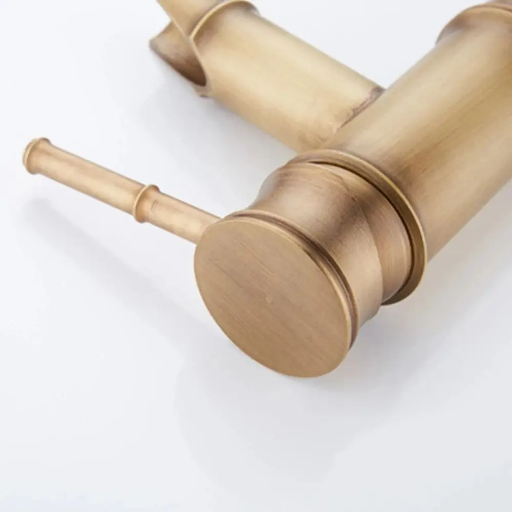

Brass Bamboo Shape Faucet Single Handle Hot and Cold Water Basin Faucet Deck Mounted Anti-corrosion Vanity Faucet for Home