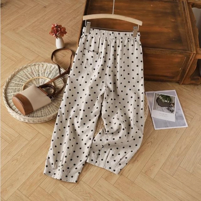 Artistic polka dot printed casual pants women in summer new retro loose versatile commuting color blocking harem pants