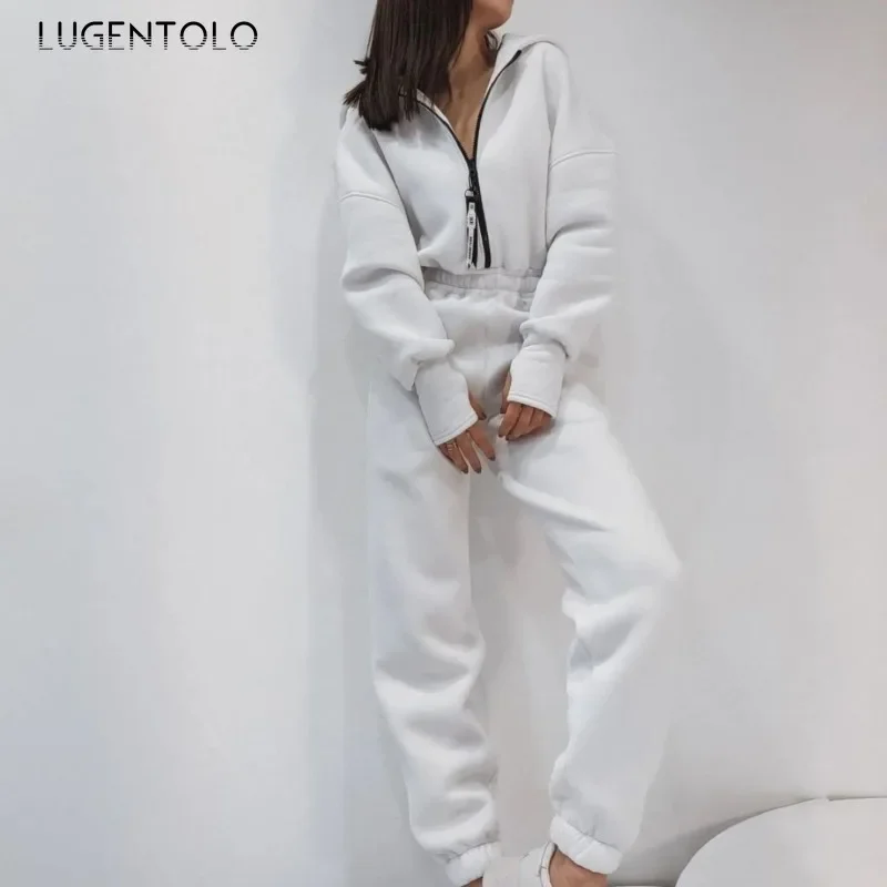 Women Athletic Jumpsuit 2024 New Fall Winter Hooded Zipper Warm Coverall Fashion Tunic Finger Shirt Cuffs Casual Jogging Bottoms