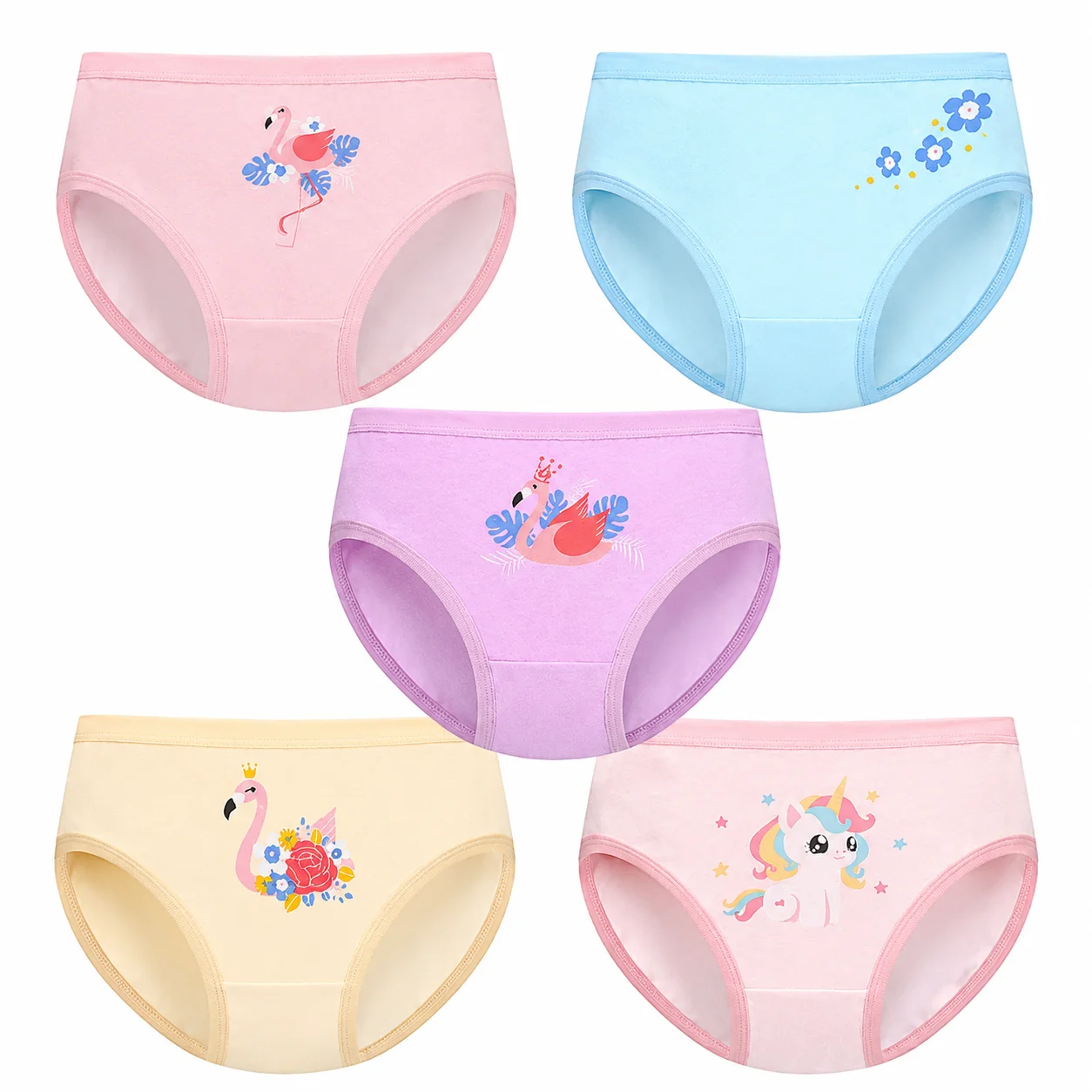 4-Piece Girls Cotton Briefs Set Rainbow Unicorn Cartoon Print Soft Breathable Triangle Panties Underwear for Children Aged 2-9