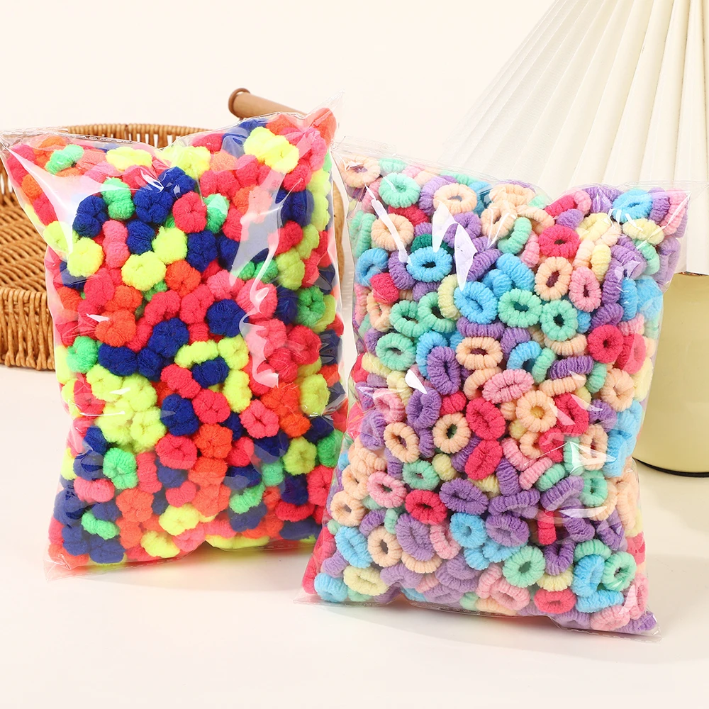 100pcs/bag Children's Flower Shape Colored Hair Bands Baby Girls Small Rubber Hair Ties Braided Hair Accessories