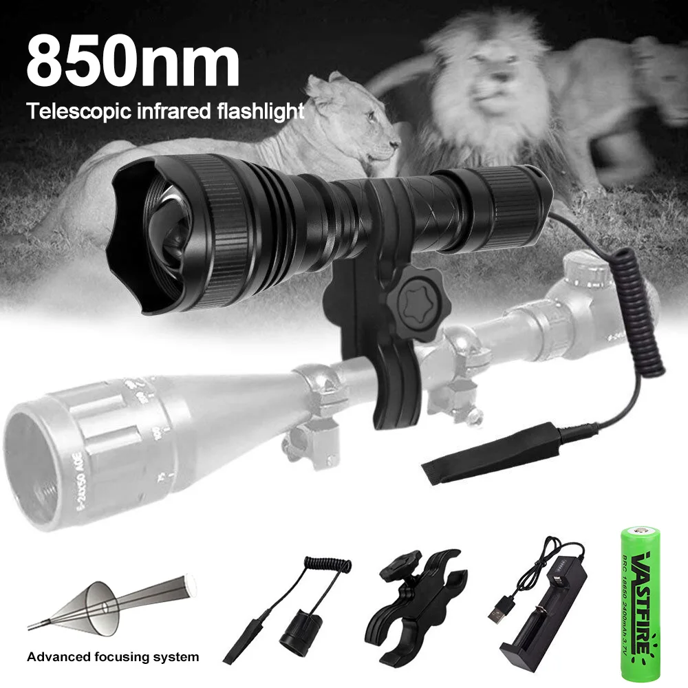 IR 850nm/940nm Infrared Flashlight T21 Night Vision LED Tactical Flashlight Zoom Waterproof Torch 18650 Battery Hunting Lantern