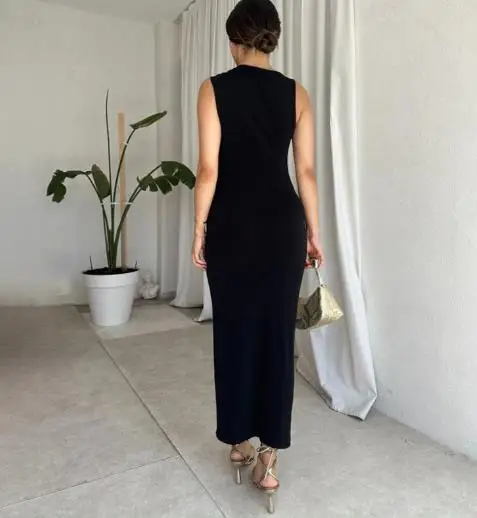 

Elegant Women's Dress 2025 Spring and Summer New Solid Color Temperament Sleeveless Round Neck Hip Hugging Slim Fit Dress
