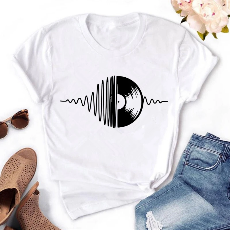 Summer Fashion DJ compact disc Graphic T Shirt Women Tops Base O-neck Funny Girls Tshirt