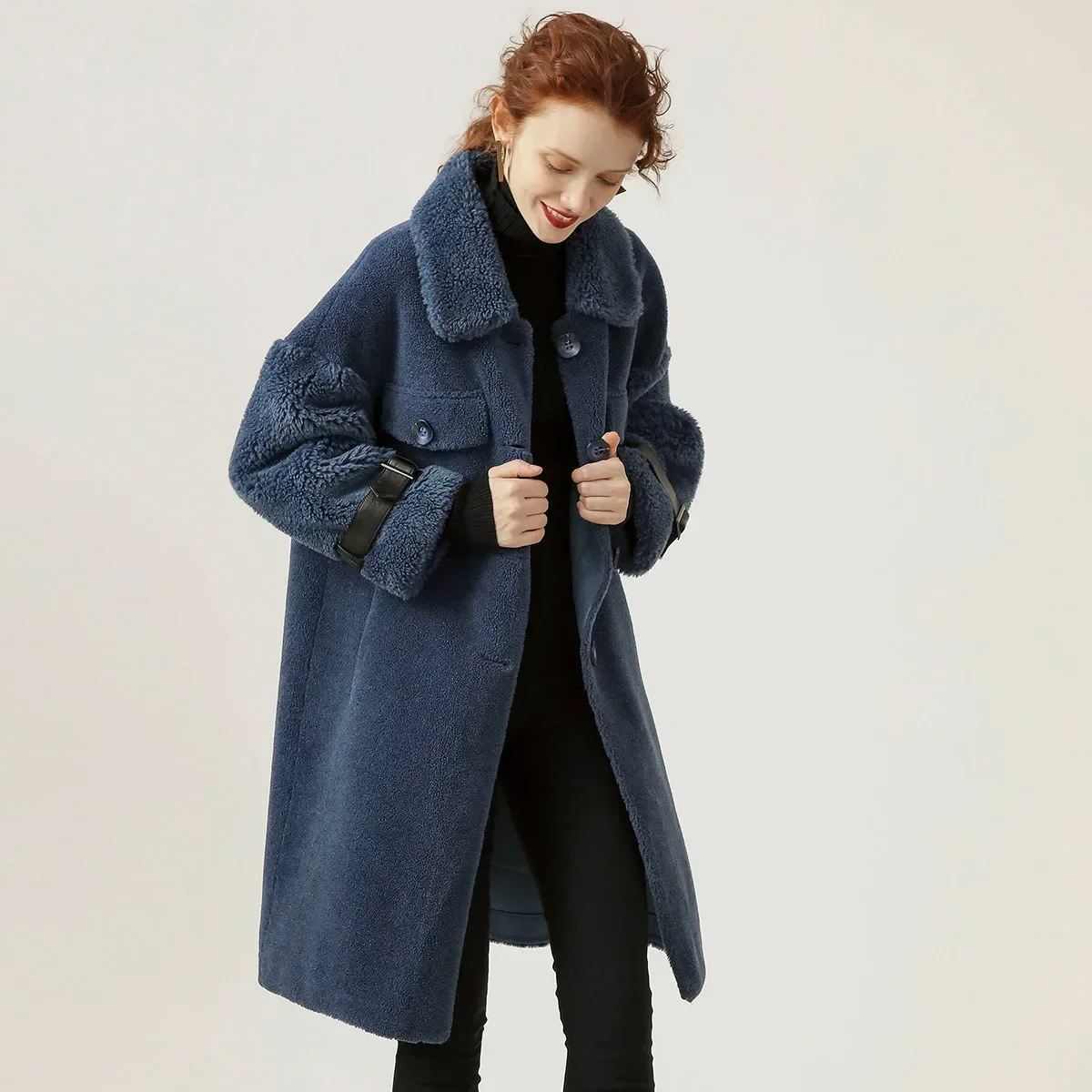 LOUIS YAO 2024 Wool Sheep Shearing Coat Winter Style Granular Fleece Coat Loose Composite Sheepskin Long Outerwear for Women