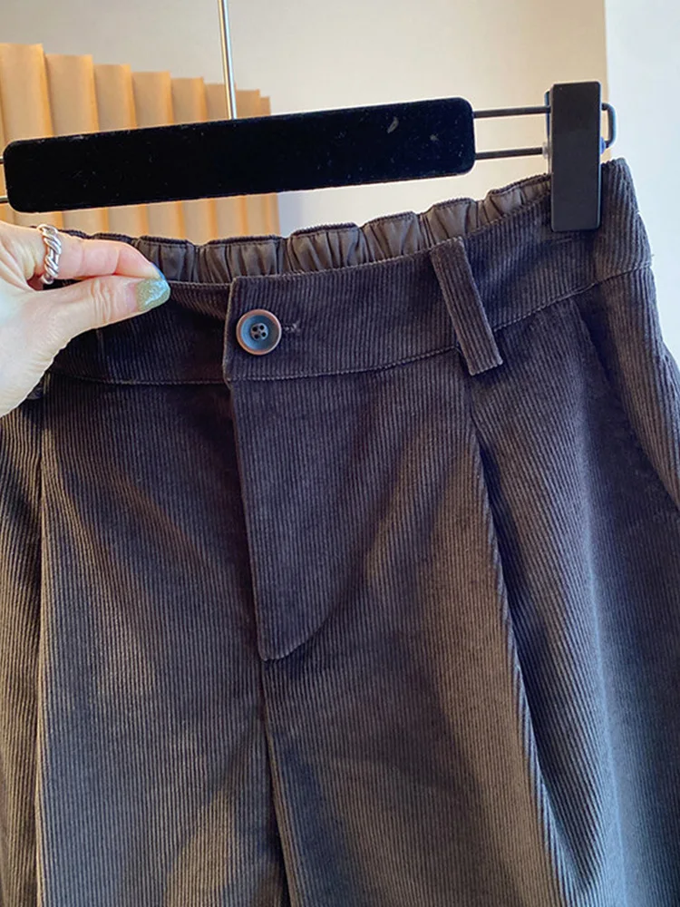 High-End Women's Corduroy Pants Autumn Early Wide Leg Seven-Foot Straight Cut Trousers Casual High Waist Button Boot Pants