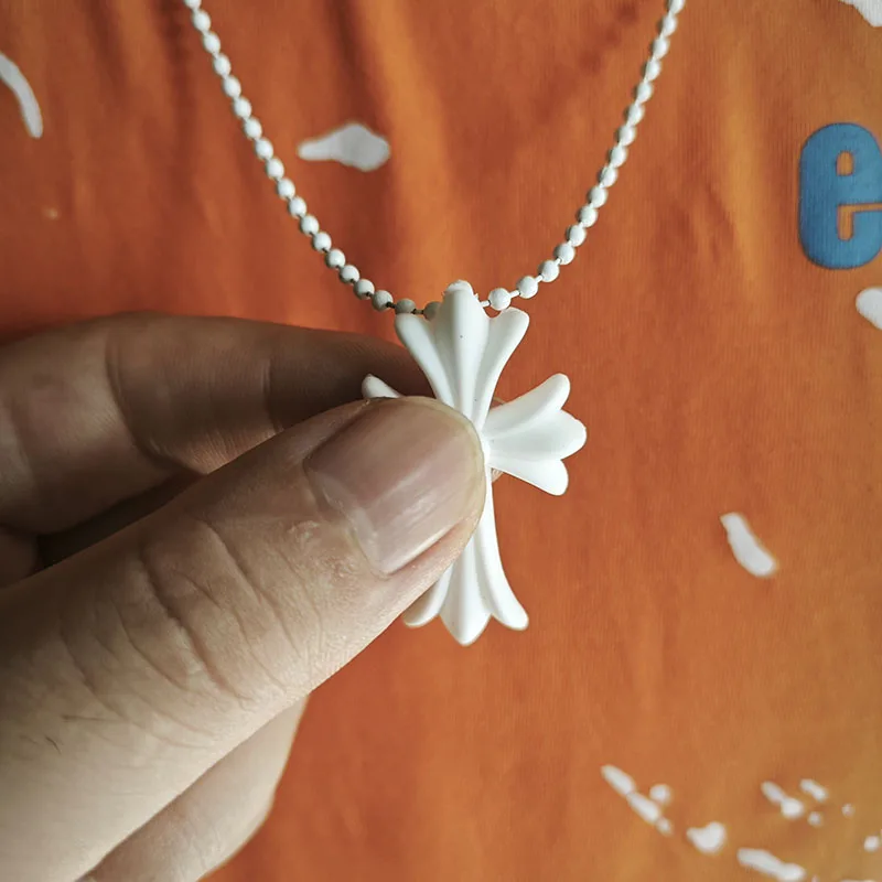 Y2K Streetwear Silicone Cross Pendant Necklace Colored Bead Chain Waterproof Sports Hip Hop Casual Jewelry Unisex