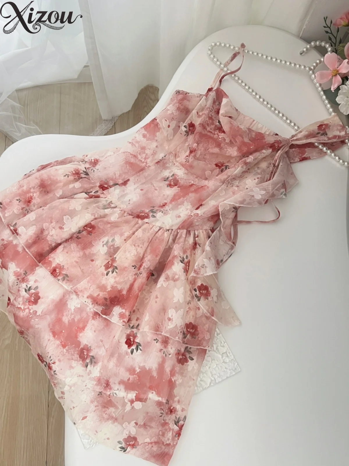 2025 moda verão acima do joelho vestidos curtos femininos férias irregular vintage suspender elegante vestido floral mulher