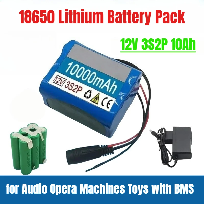 

12V 3S2P 10Ah 18650 Lithium Battery Pack for Audio Opera Machines Toys with BMS