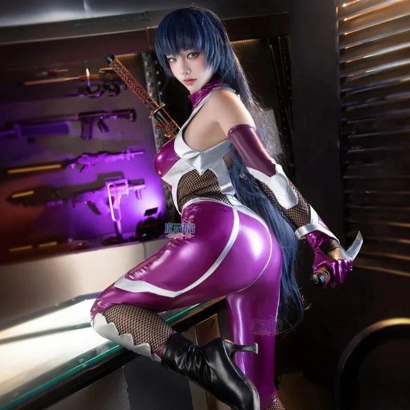 

★Halloween Cosplay Costume ZERO Anime Igawa Asagi Purple leather jumpsuit gloves prop set party women sexy 2026 New ♥Look Me ←_←