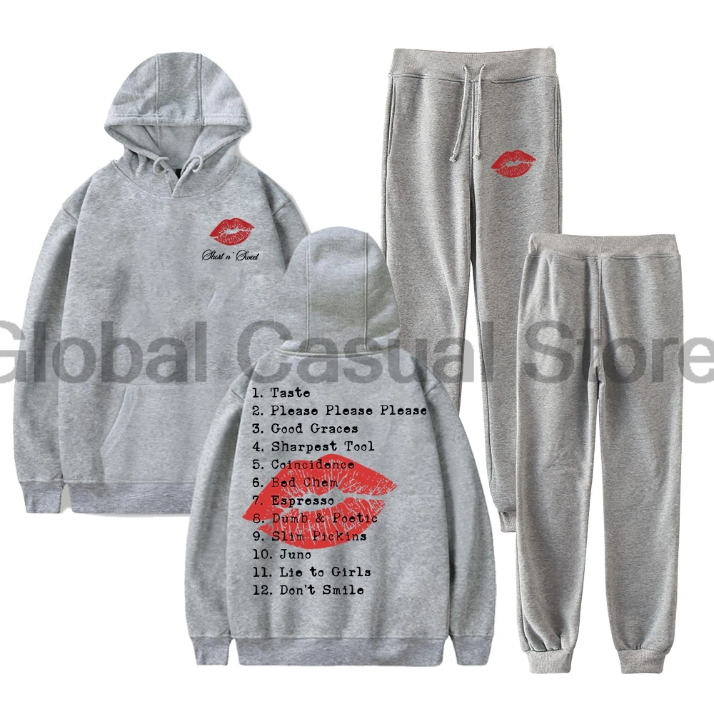 Sabrina Carpenter Short n' Sweet Tracklist Hoodies Jogger Pants Two Piece Set Sweatshirts+Sweatpants Men Women's Set