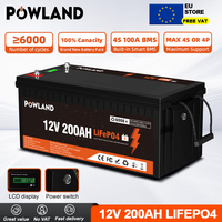 POWLAND 12V 200AH 24V 100AH LiFePO4 Lithium Battery Grade A+ 6000 Cycle Times with BMS for RV Golf Cart Solar VAT Free
