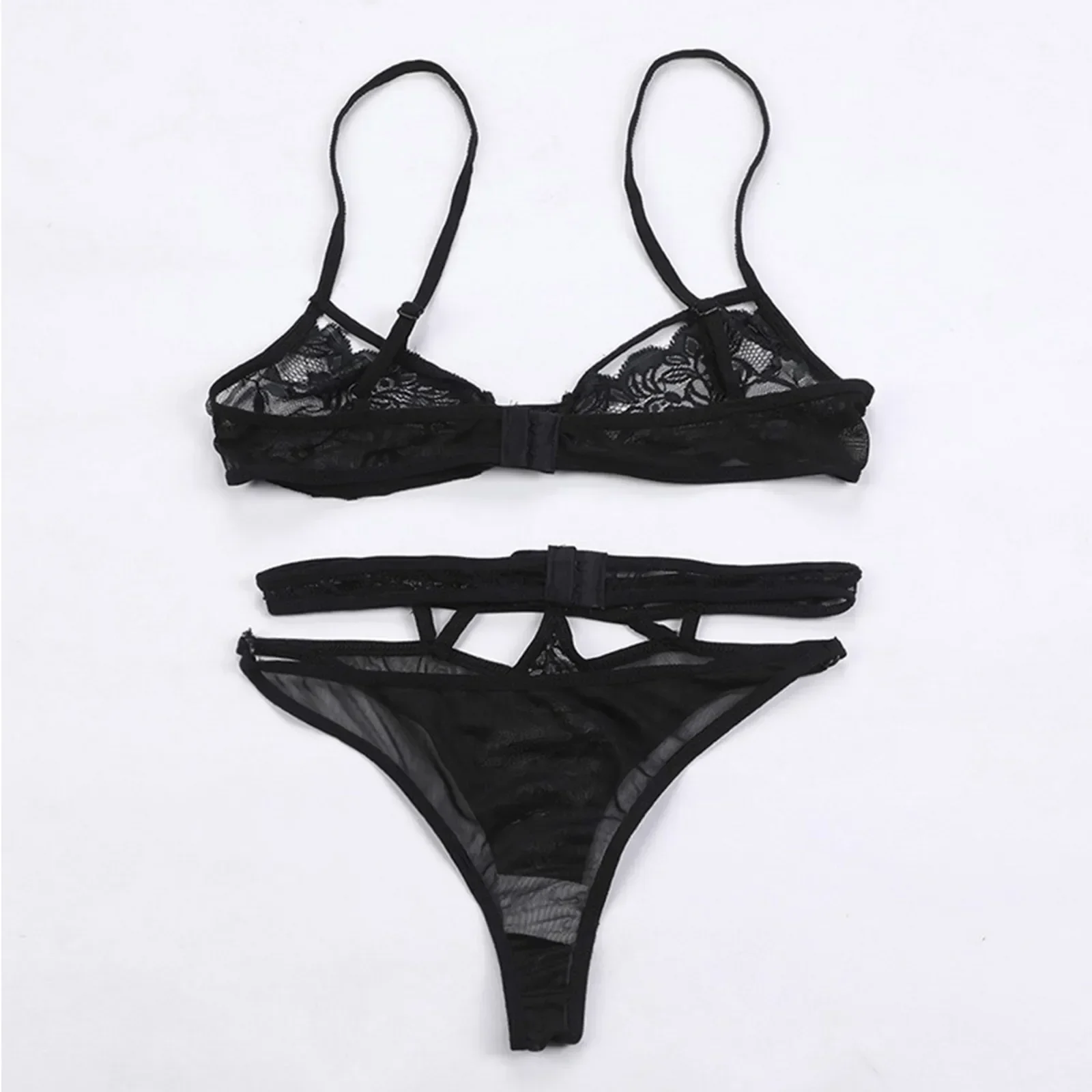 Women'S Sexy Underwear Sets Tow Piece Sexy Black Hollow Out Three-Point Bikini Lingerie Set Lenceria Porno Exotic Costume image 4