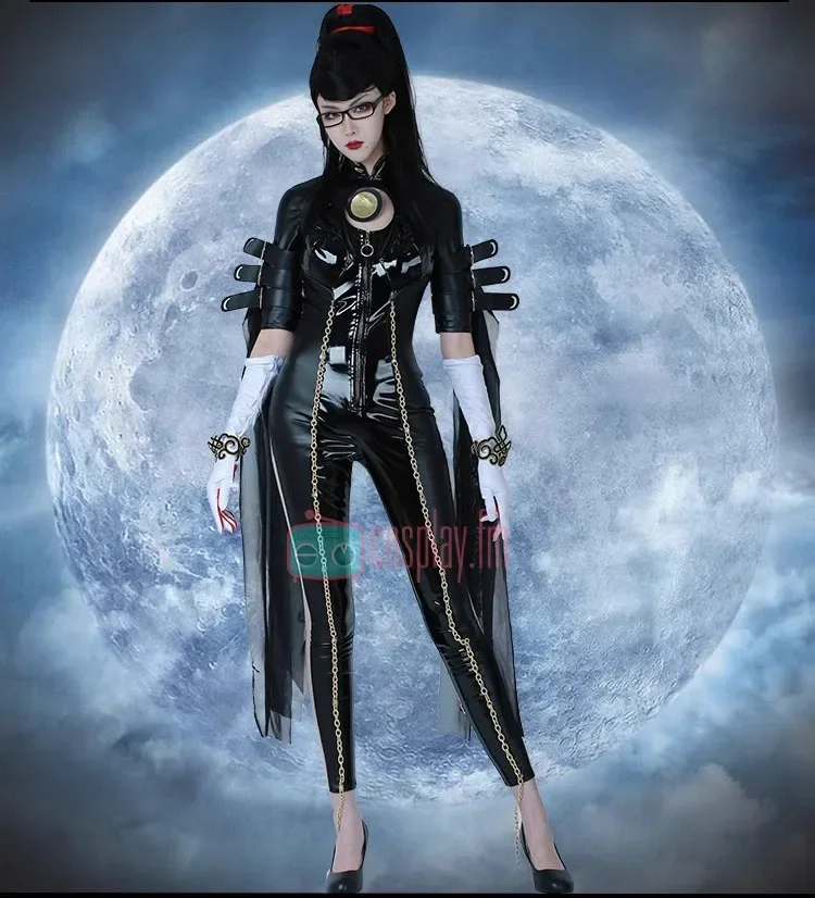 

Game Bayonetta Cereza Cosplay Costume Women Sexy Black Leather Backless Tights Jumpsuit Gloves Outfit Halloween Carnival Clothes