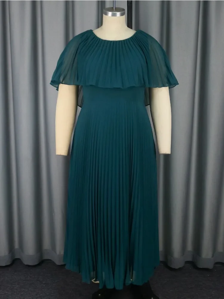 

Elegant plus Size Pleated Maxi Dress O-Neck Sleeve High Waist for Women Perfect Evening Wedding Guest Formal Occasions