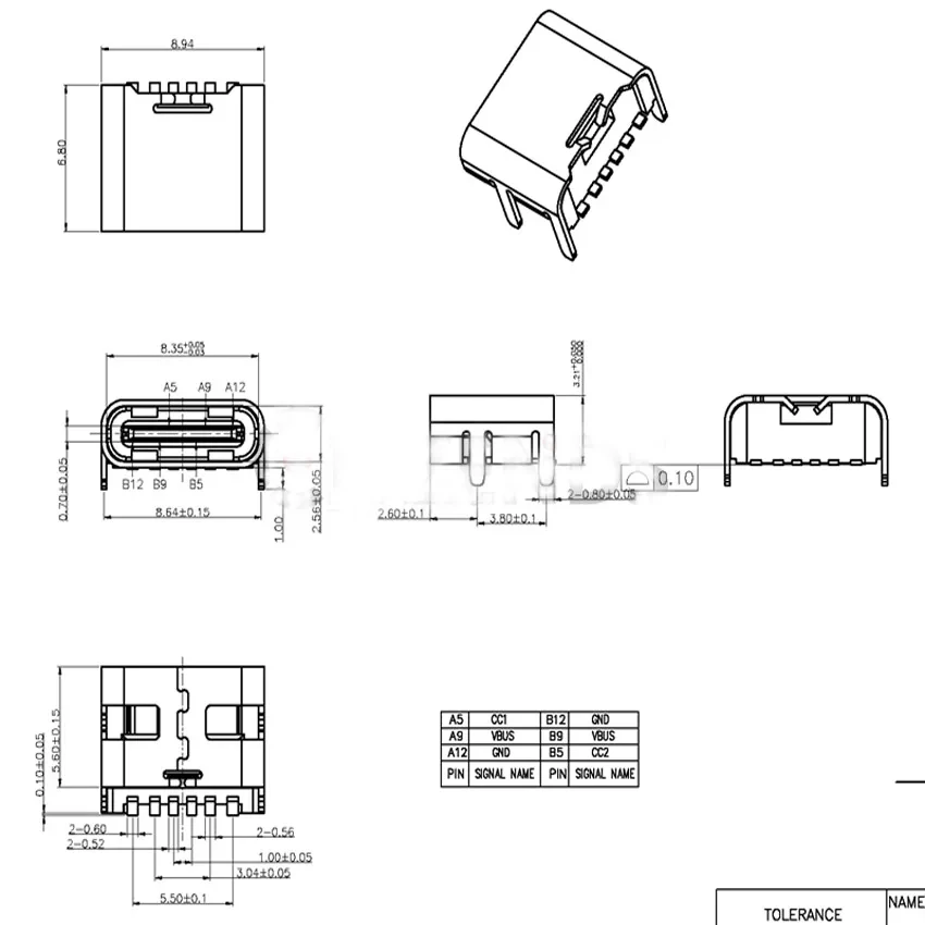 10-100PCS USB 3.1 Type C 6Pin SMT Socket Connector USB Type-C Female Placement SMD DIP For PCB design DIY high current charging