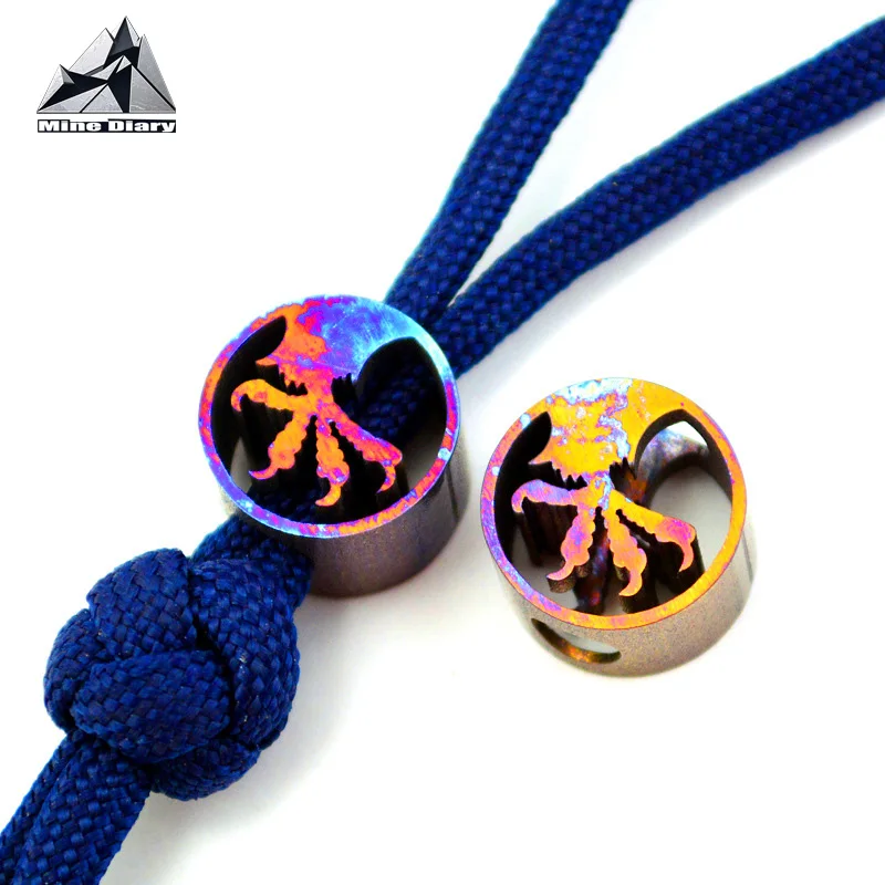 Pingente de Faca de Titânio Garra de Águia com Cordão, Contas de Paracord TC4 com Acabamento Azulado a Quente, Acessórios para Ferramentas EDC Outdoor