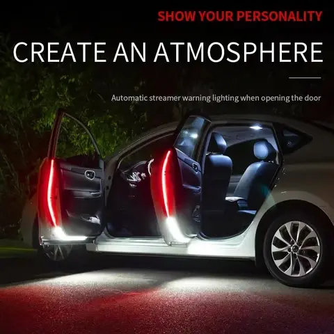12V LED Car Door Opening Warning Atmosphere Light Strip Car Door Opening Night Warning Light Flashing Light LED Welcome Lamp