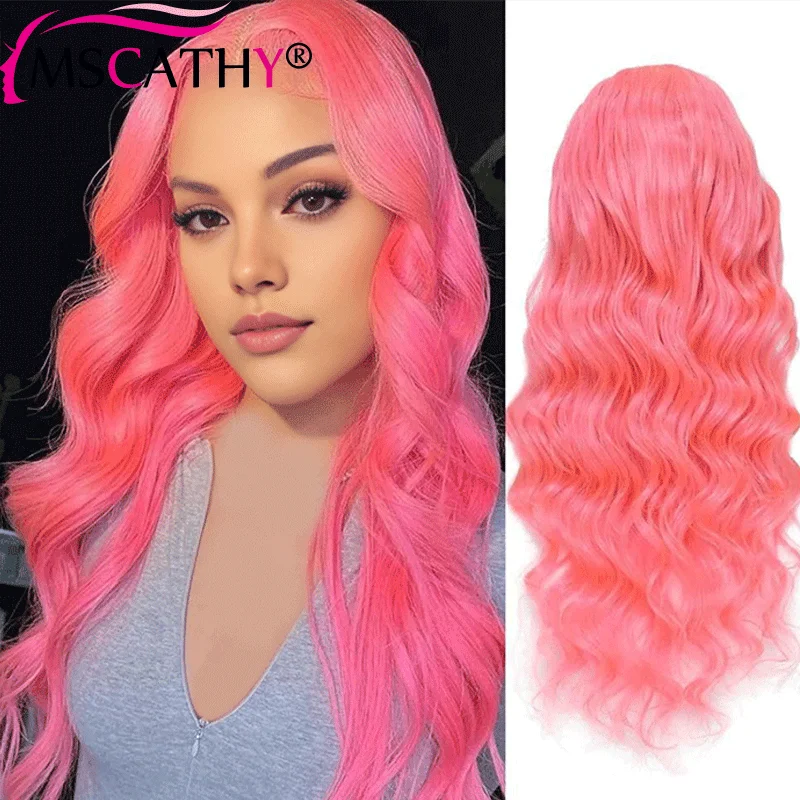 

180% Density Pink Colored 13x4 Lace Front Wig Body Wave Brazilian Remy Human Hair Wigs Preplucked Natural Hairline For Women Cos