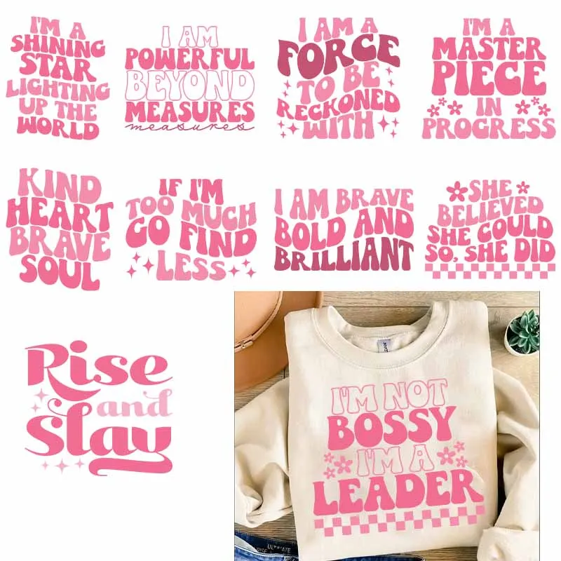 

Fashion Women Pink Letter Heat Transfer Ironing Stickers Colorful Mental Healthy Design Cartoon For Kids DTF Ironing Patches Clo