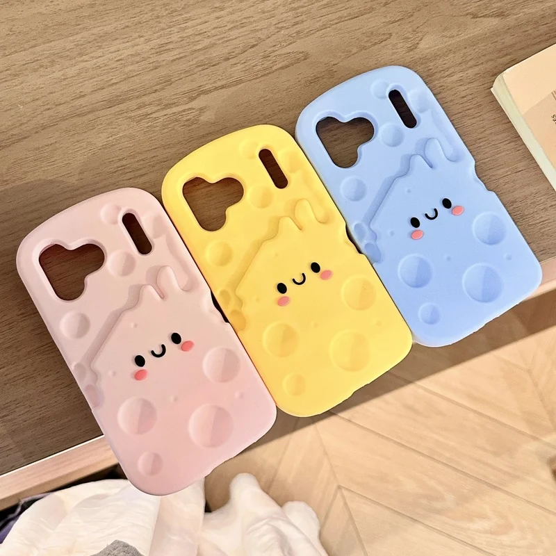 Cute 3D Smiling Cheese Cookies Soft Silicone Phone Case For iPhone 18 17 16 15 14 13 12 Pro Max Kawaii Shockproof Back Cover
