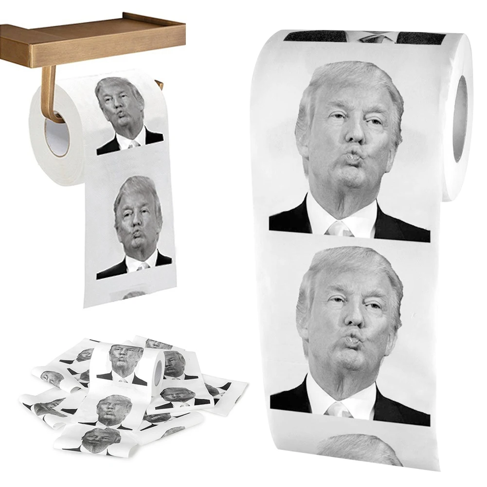 Creative Roll Tissue Donald Trump Prank Humour Joke Fun Tissue Gift Nontoxic Pure Wood Pulp Funny Trump Toilet Paper Roll Tissue