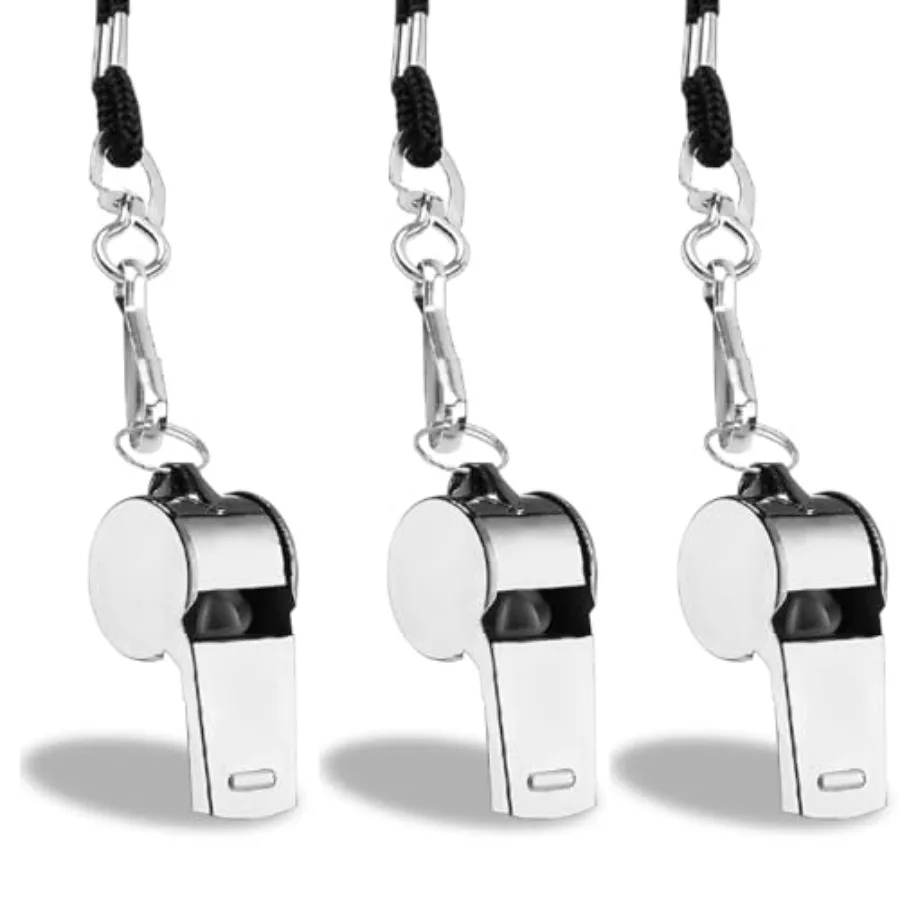 3 Pcs WhistleStainless Steel Sports Whistle with Lanyard Stainless Steel Metal Whistle for Training Outdoor Camping Coaching Hi