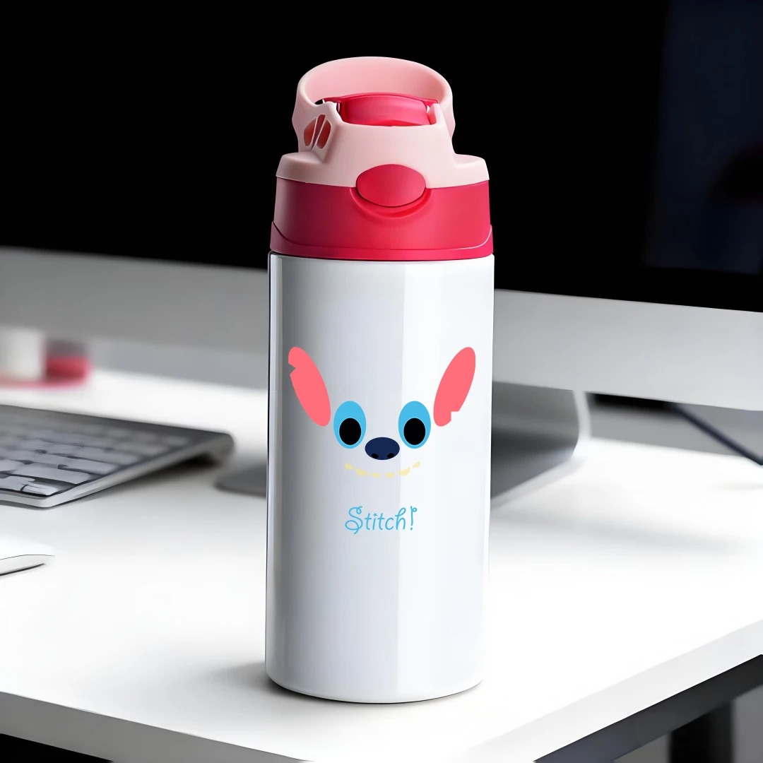 

Disney Insulated Cup Cartoon Stitch Pink Ears Blue Eyes Smile Tooth Stitch Logo 304 Stainless Steel Cartoon Straw Cup Child