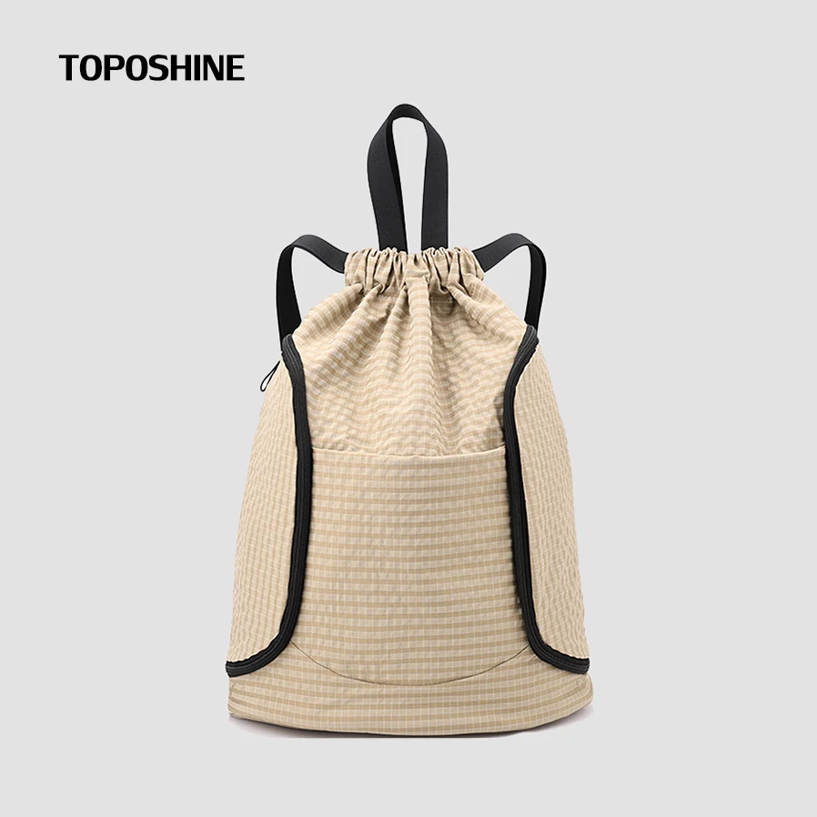 

Toposhine String Closure Design Women Backpack Waterproof Fabric Backpack Plaid Pattern Lady Schoolbag Fashion Light Weight Bag