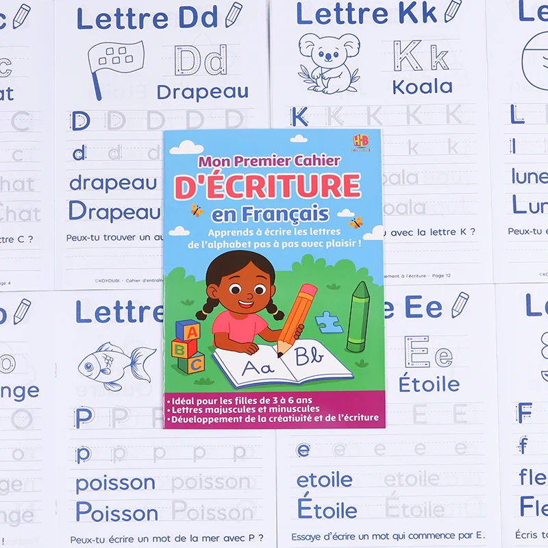 1 Book with 32 Pages of French Early Education Writing Practice Tracing Book, Letter Writing Practice Workbook, Pen Control Training Materials, School Learning Supplies