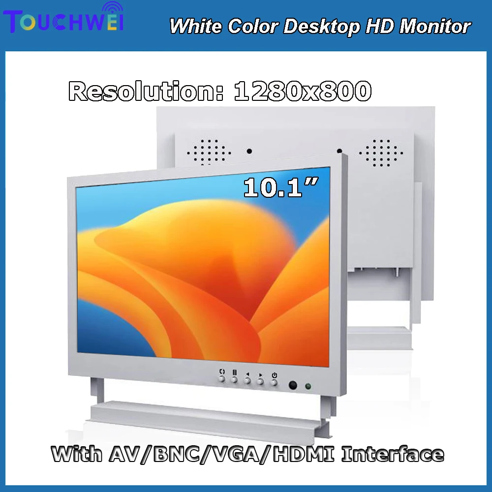 

10,1-дюймовый 1280x800 дешевый настольный белый ЖК-компьютерный сенсорный монитор с AV BNC VGA HDMI USB резистивный/емкостный сенсорный экран