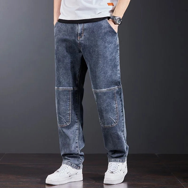 

Новые осенне-весенние однотонные джинсовые брюки-шаровары в американском винтажном стиле для мужчин: повседневные, свободные, спортивные, высокого качества