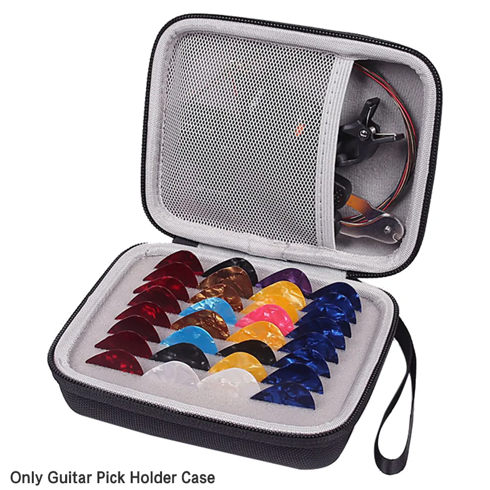 Portable Guitar Plectrum Storage Case Guitar Pick Holder Zipper Leather Pick Storage Bag Tuner String Accessories