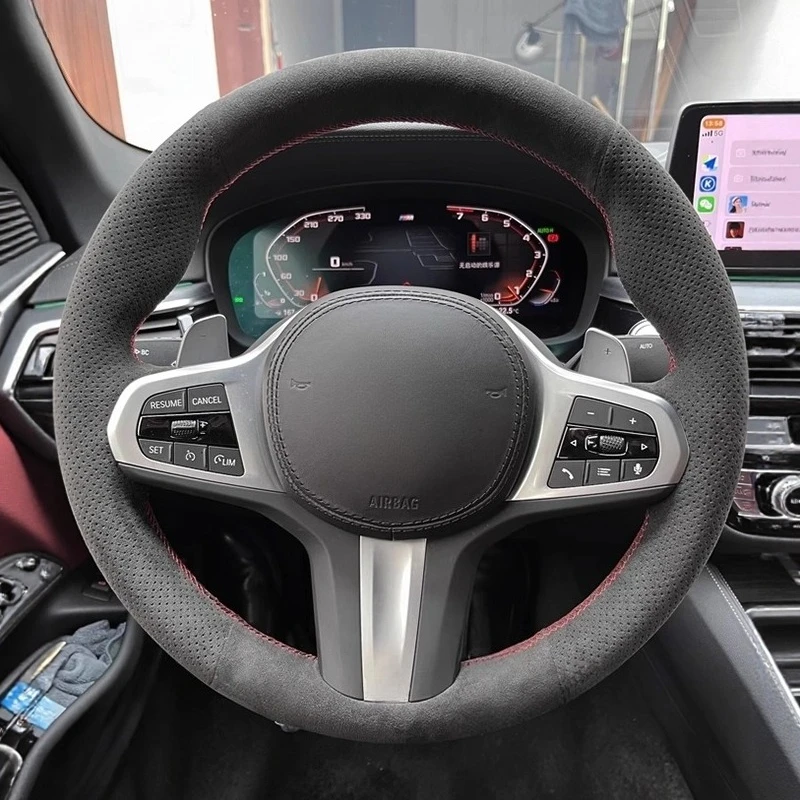 

Сшитый вручную замшевый чехол на руль из наппа из кожи для BMW 3 1 серии IX3 X1 X5 5 серии 530 520, аксессуары для салона автомобиля