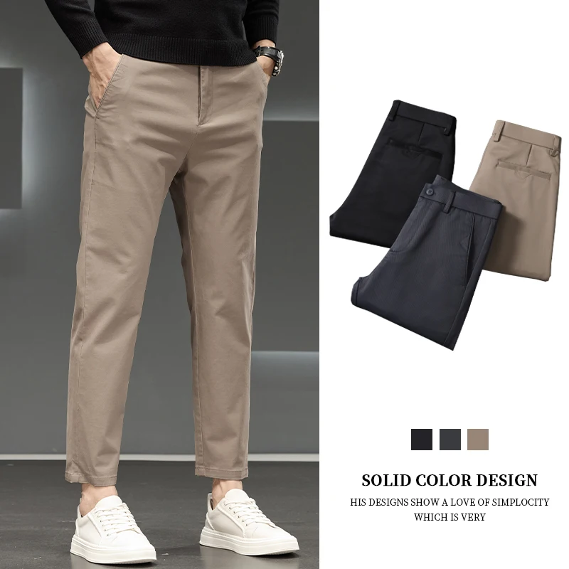

Мужские повседневные брюки из чистого хлопка прямого кроя, осенне-зимние, свободные, укороченные, в западном стиле, модные, городские, стильные