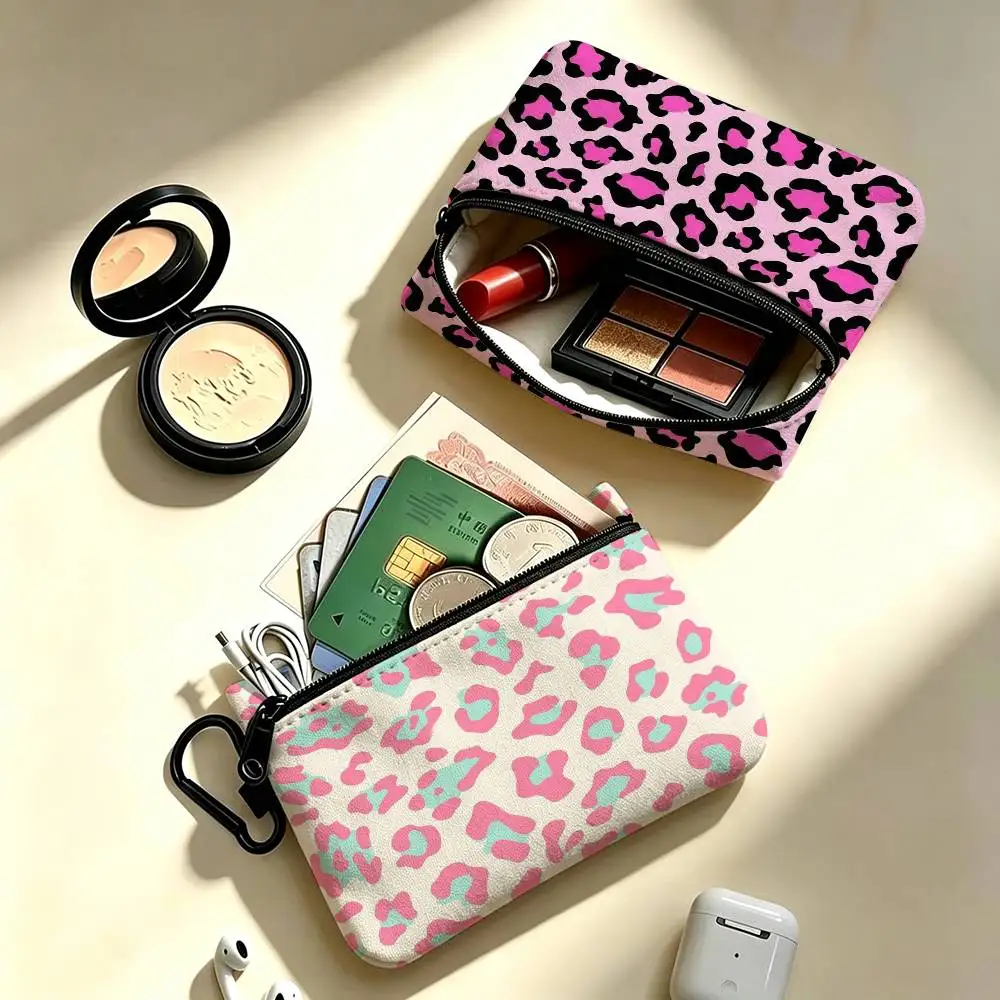 Fashion cool Leopard Print  Wear-resistant Oxford Cloth Coin Purse Portable Backpack Hanging Card Storage Bag