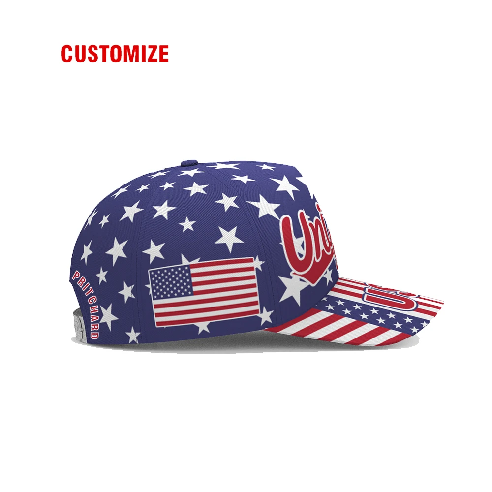 American Baseball Cap Custom Name Number Logo Team Pritchard Casual Hat Travel Us Flag 11 United States Print Photo Headgear