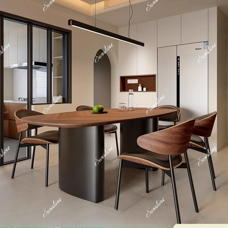 French modern minimalist, oval family table and chair combination