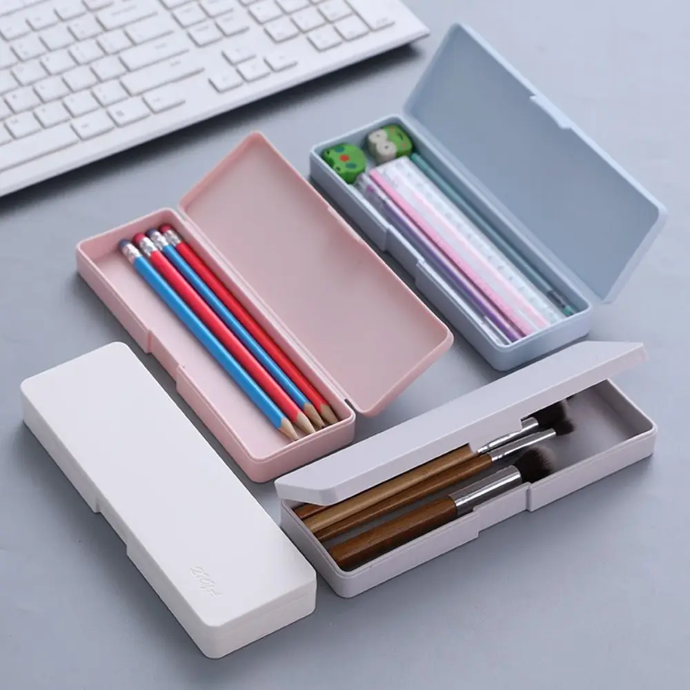 Simple Transparent Frosted Pencil Case PP Plastic Kawaii Pen Box Multi-functional High Capacity Stationery Storage Box