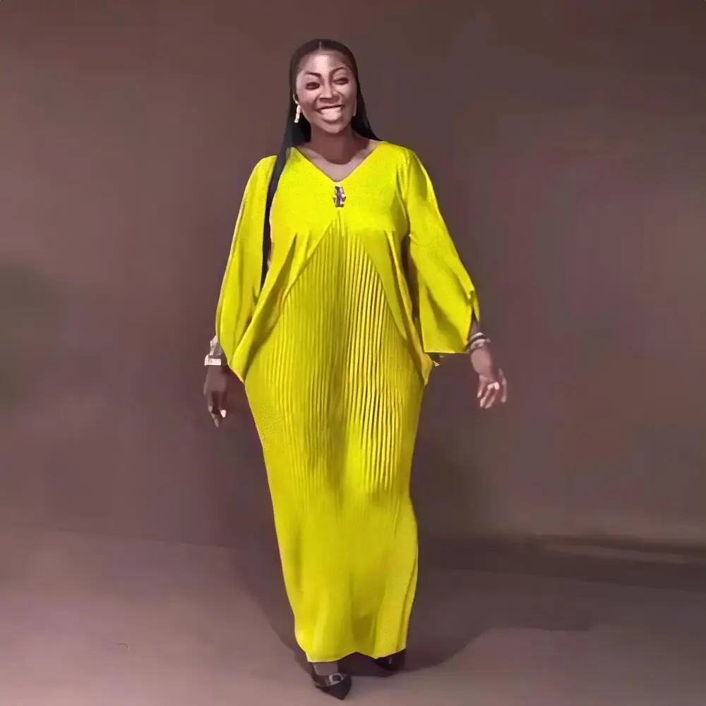 Vestidos africanos elegantes de talla grande para mujer, tela plisada de rayón, traje tradicional, capa enganchada, vestidos africanos para mujer