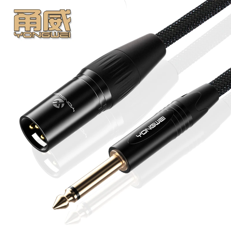 YONGWEI-XLR Cabo para microfone, Jack de 3 vias, 6.5mm, TS, conector para amplificador, 6.5mm