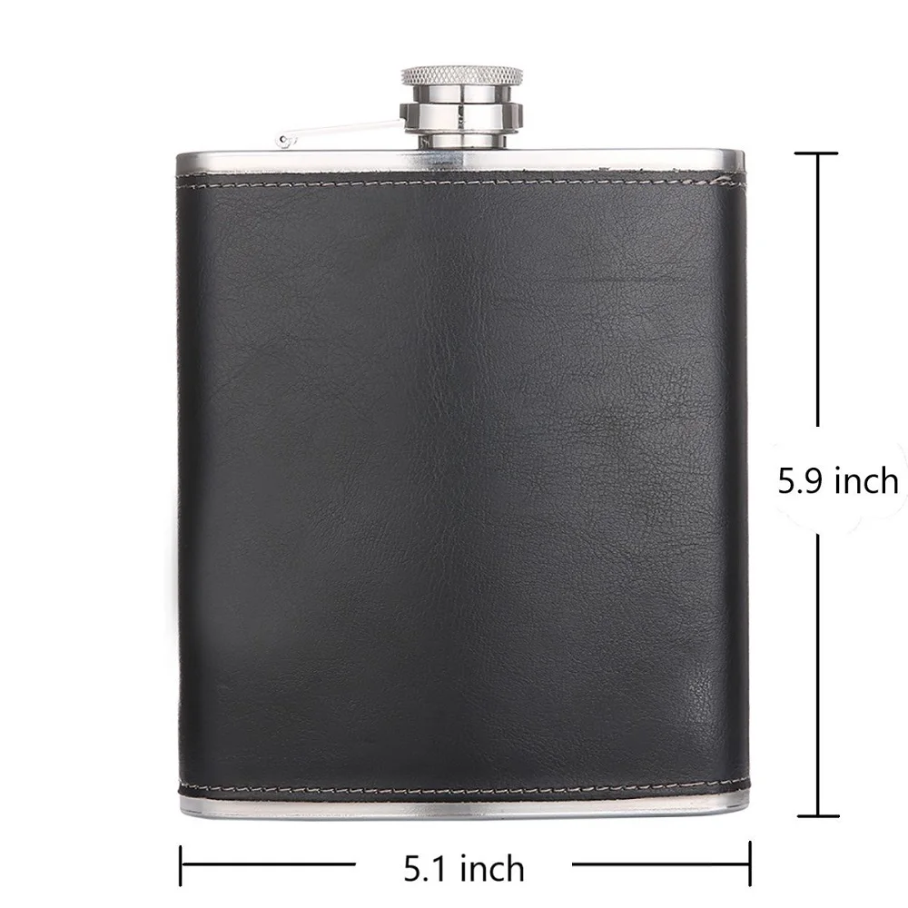 18 oz Black Leather Wrap Whisky Flagon Stainless Steel Hip Flask Alcohol Wine Pot Large Capacity Bottle Vodka Liquor 500ML