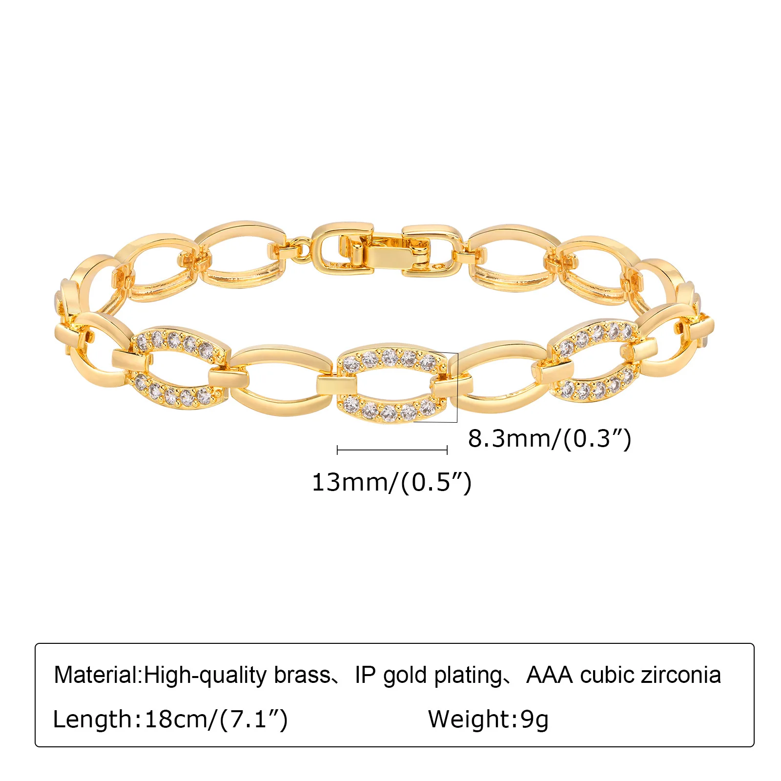 Pave Cubic Zirconia Chain Bracelet for Women, Simple Gold Plated Dainty Jewelry Gift