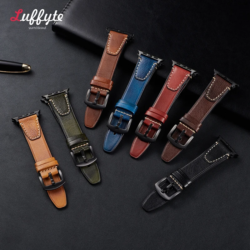 Genuine Leather Strap for Apple Watch Ultra 2 Band 49mm 9 8 7 45mm 41mm High Quality Strap for IWatch Series 6 SE 5 4 44mm 40mm