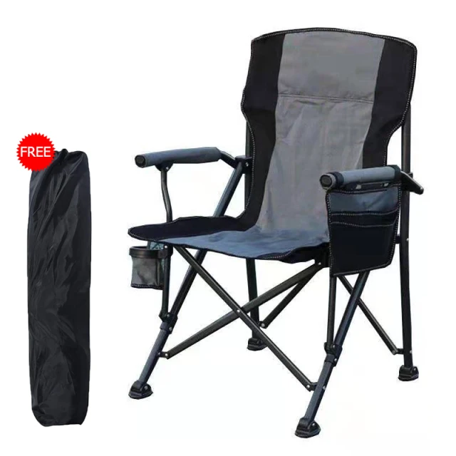 Outdoor Portable Metal Camping Chair Folding Stool Large Beach Chairs with Cup Holder Outdoor Carry Bag