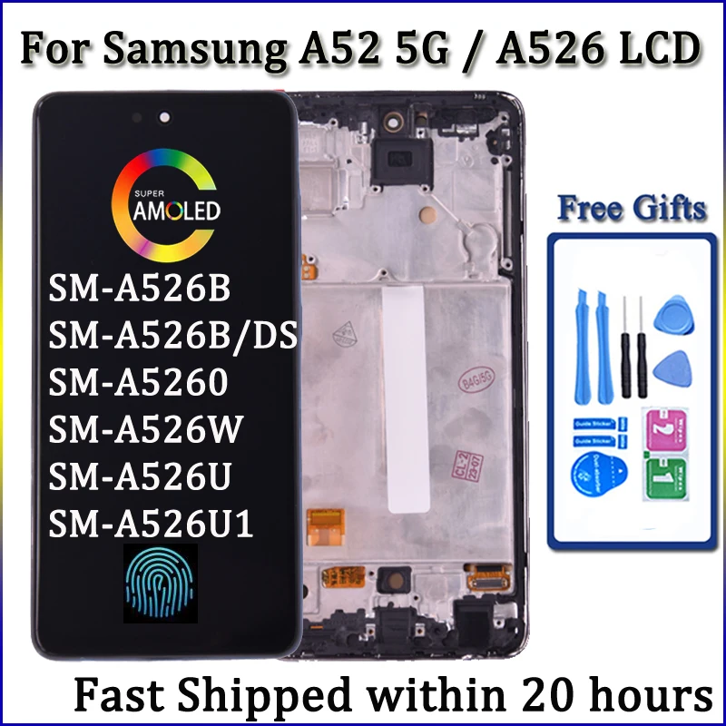 Super AMOLED For Samsung  A52 5G A526 LCD Display Touch Screen With Frame Digitizer For SM-A526B A526U LCD Display Replace