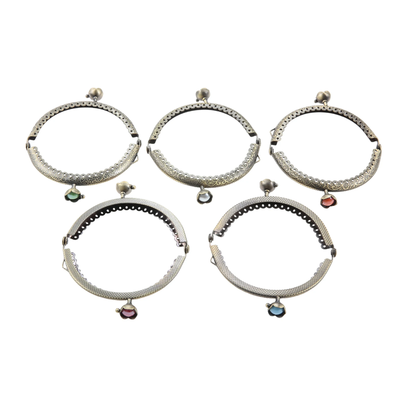 5PCS Colorful Metal Purse Frames Purse Clasp Lock Semicircle One‑Handed Switch Vintage Style DIY Bag Sewing Component 8.8cm