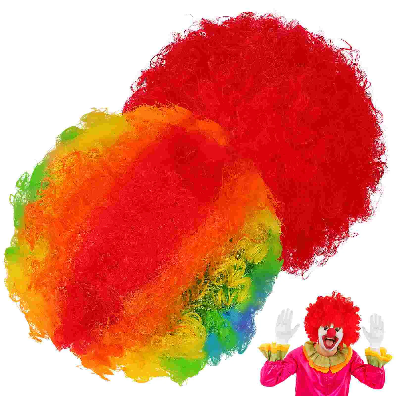 2 Pcs Clown Rainbow Red Decor Unisex Wigs Pigtail Afro Decorations For Women Silk and