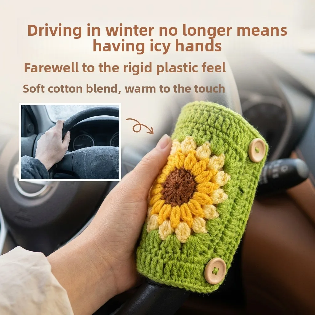 Handmade Knitted Cat Paw Coaster Heat Resistant Cup Mat Cute Wool Crochet Car Steering Wheel Cover 2 in 1